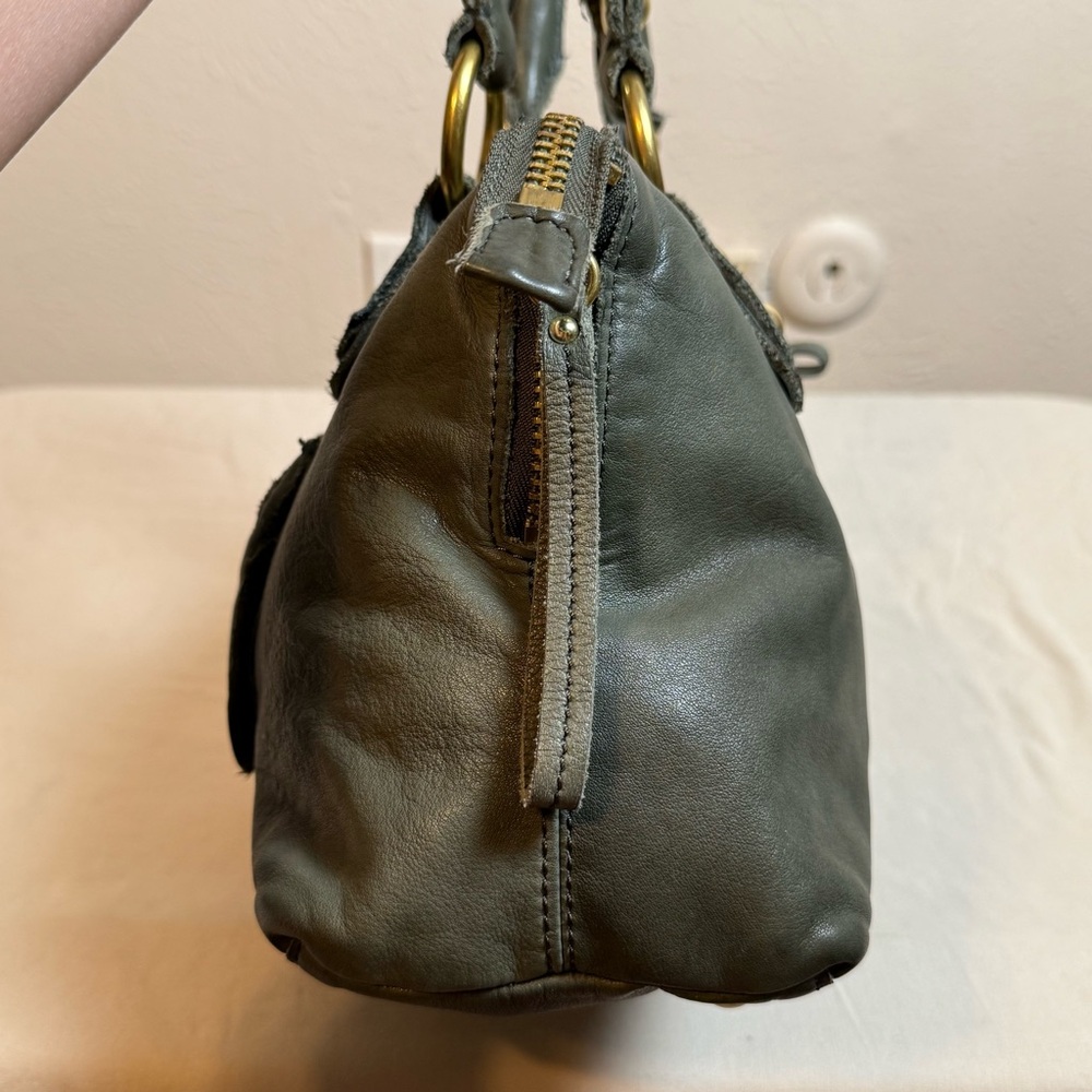 Linea Pelle Khaki Green Leather Double Handle Shoulder Bag - Picture 3 of 10
